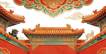 传统中国建筑宫殿彩绘图案