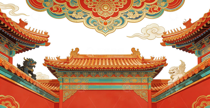 高清大图下载【趣麦麦图】传统中国建筑宫殿彩绘图案