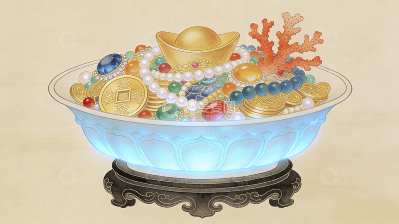 高清大图下载【趣麦麦图】古典风格金银珠宝盆插画装饰画