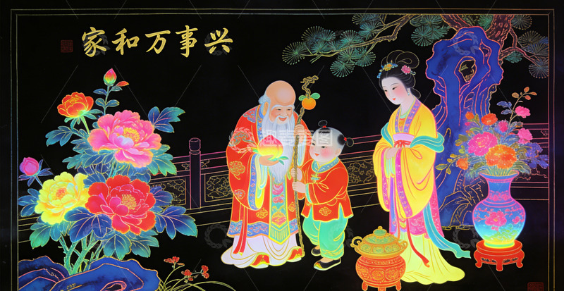 高清大图下载【趣麦麦图】传统中国风家庭图装饰画