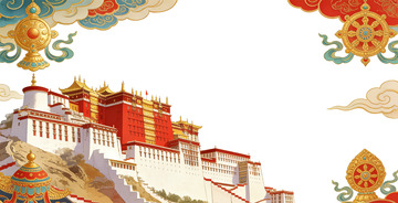 布达拉宫传统中国风宫殿建筑插画