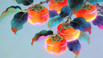 霓虹彩光柿子绘画艺术作品装饰画