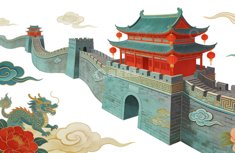 高清大图下载【趣麦麦图】古典中国城楼插画