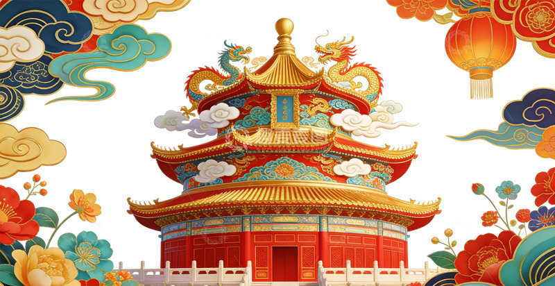 高清大图下载【趣麦麦图】传统中国风格建筑插画