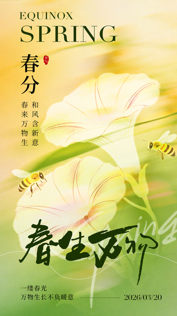 春分花卉蜜蜂海报设计