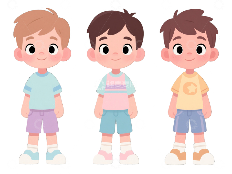 源文件下载【趣麦麦图】3个扁平插画风格小男孩3