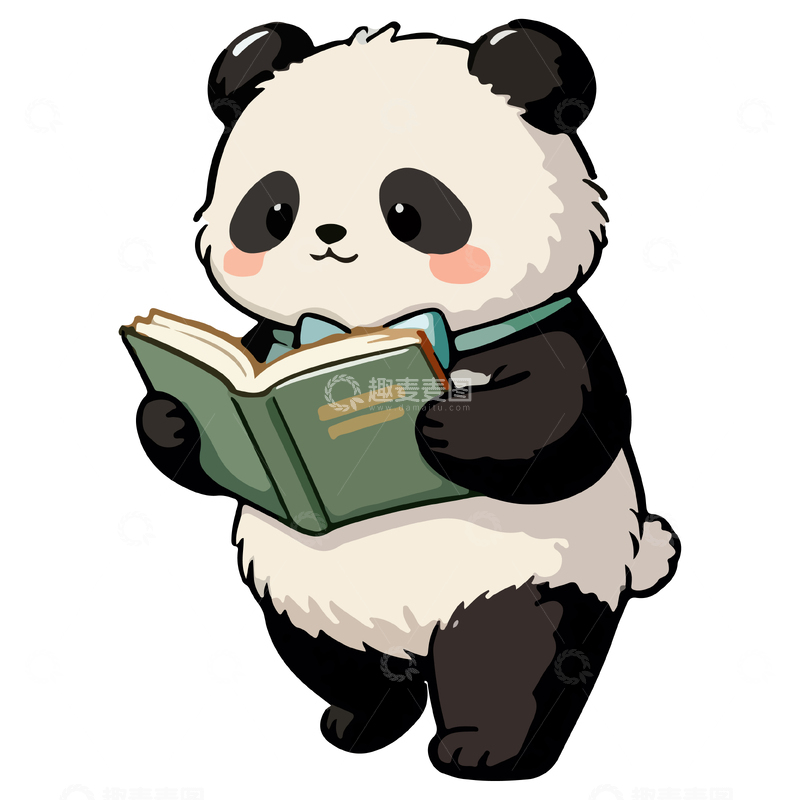 源文件下载【趣麦麦图】熊猫阅读卡通插画