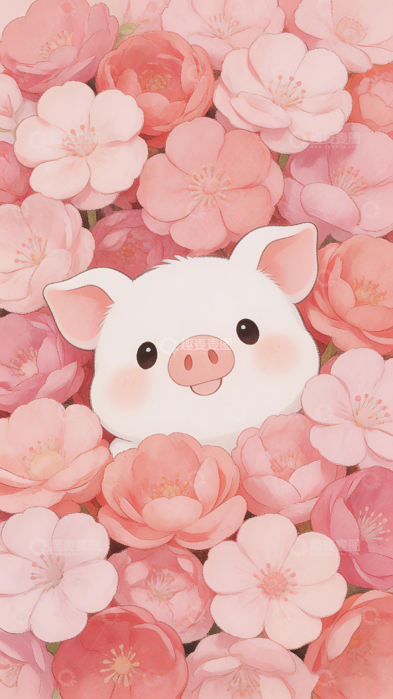 高清大图下载【趣麦麦图】粉红小猪樱花卡通壁纸