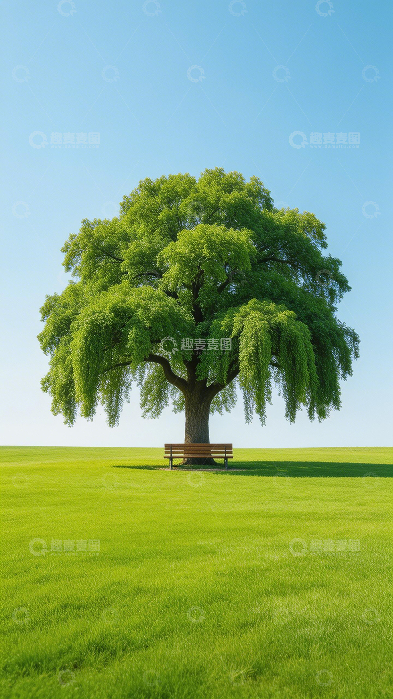 高清大图下载【趣麦麦图】大树绿草地风景画