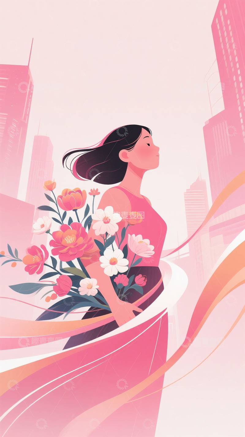 高清大图下载【趣麦麦图】扁平渐变妇女节插画海报1