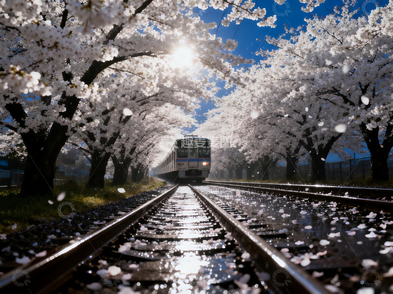 高清大图下载【趣麦麦图】梦幻樱花铁道