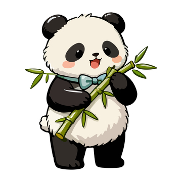 卡通熊猫竹叶装饰插画