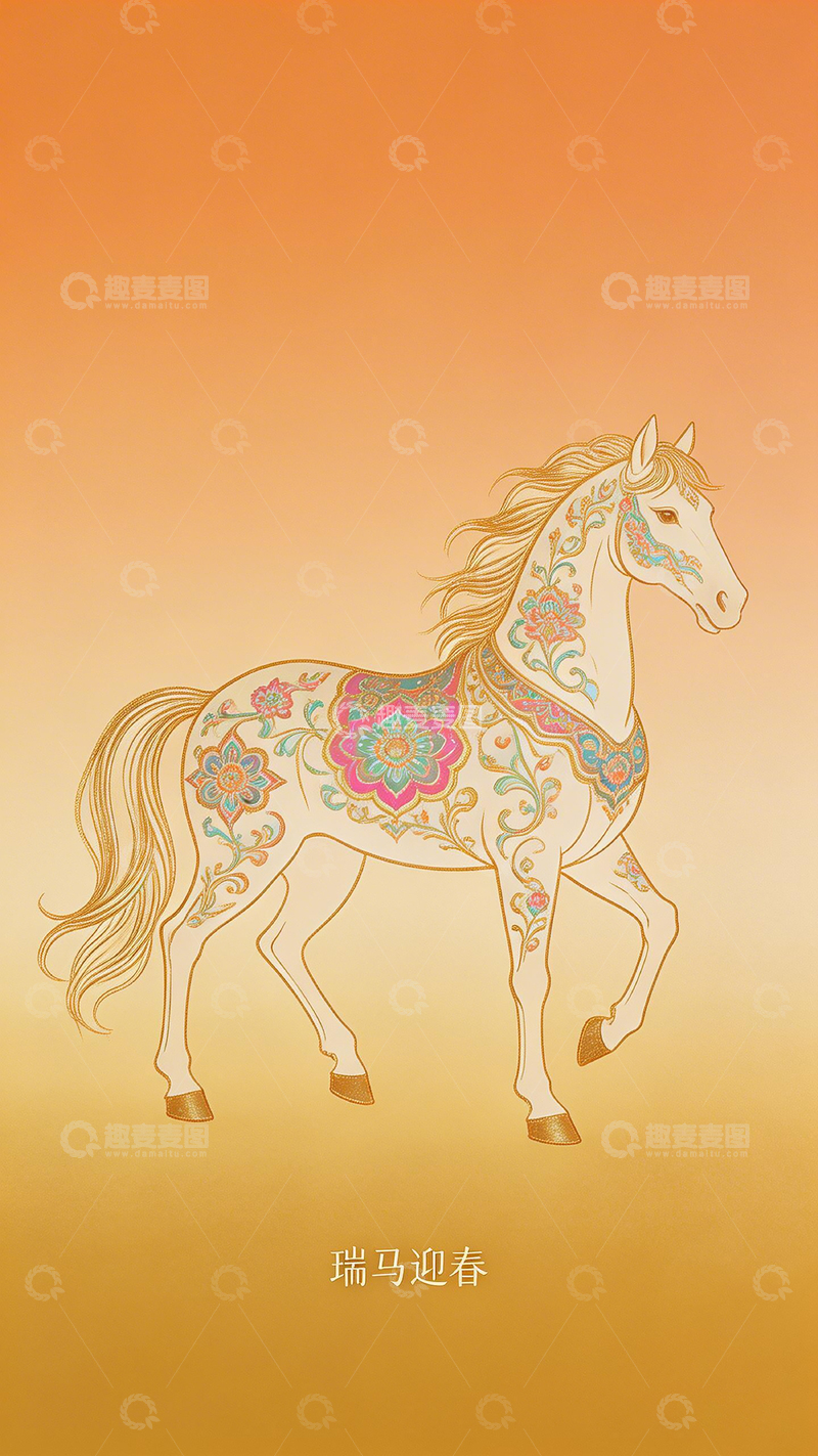 高清大图下载【趣麦麦图】瑞马迎春图片