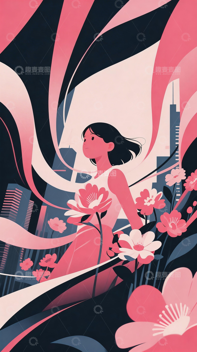 高清大图下载【趣麦麦图】扁平渐变妇女节插画海报2