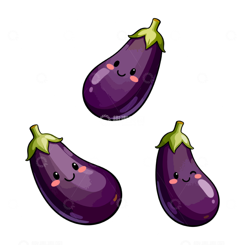 源文件下载【趣麦麦图】可爱卡通茄子矢量图