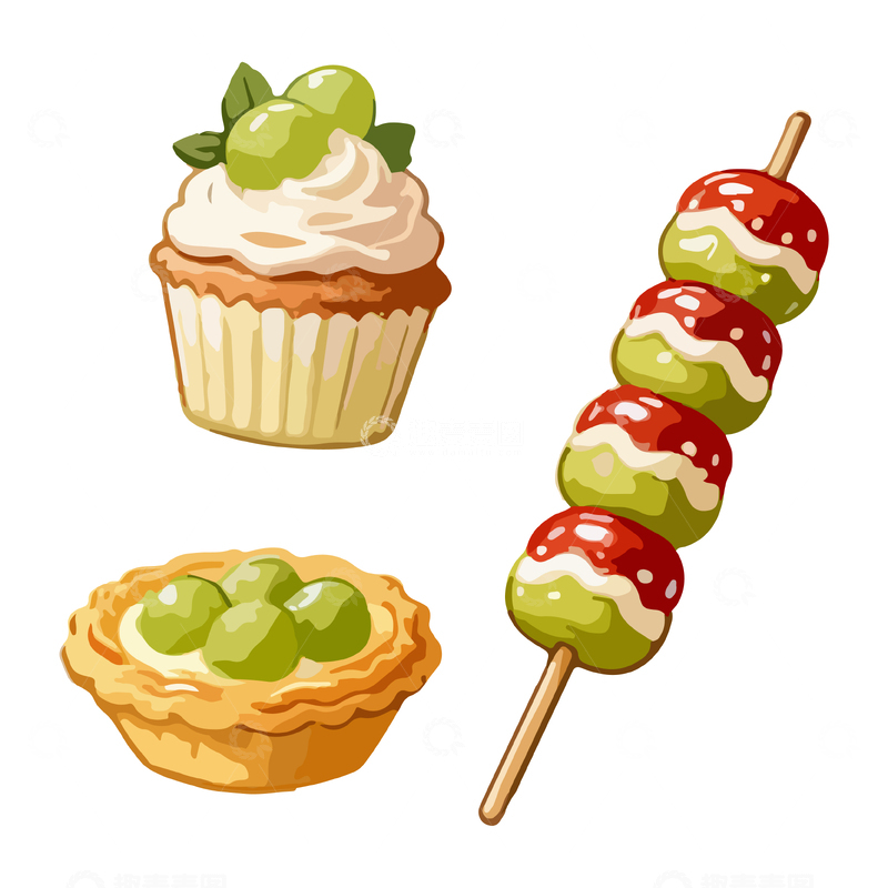 源文件下载【趣麦麦图】卡通甜品美食插画设计元素