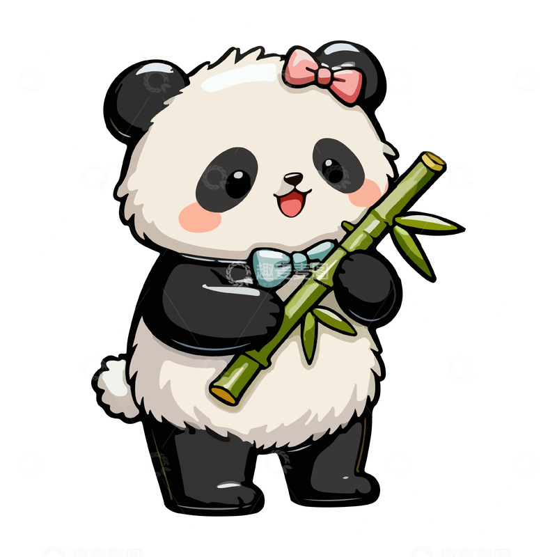 源文件下载【趣麦麦图】【标题】：可爱熊猫卡通插画设计元素