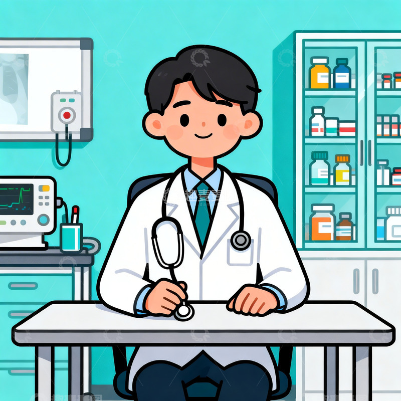 高清大图下载【趣麦麦图】扁平风格诊室里的医生4