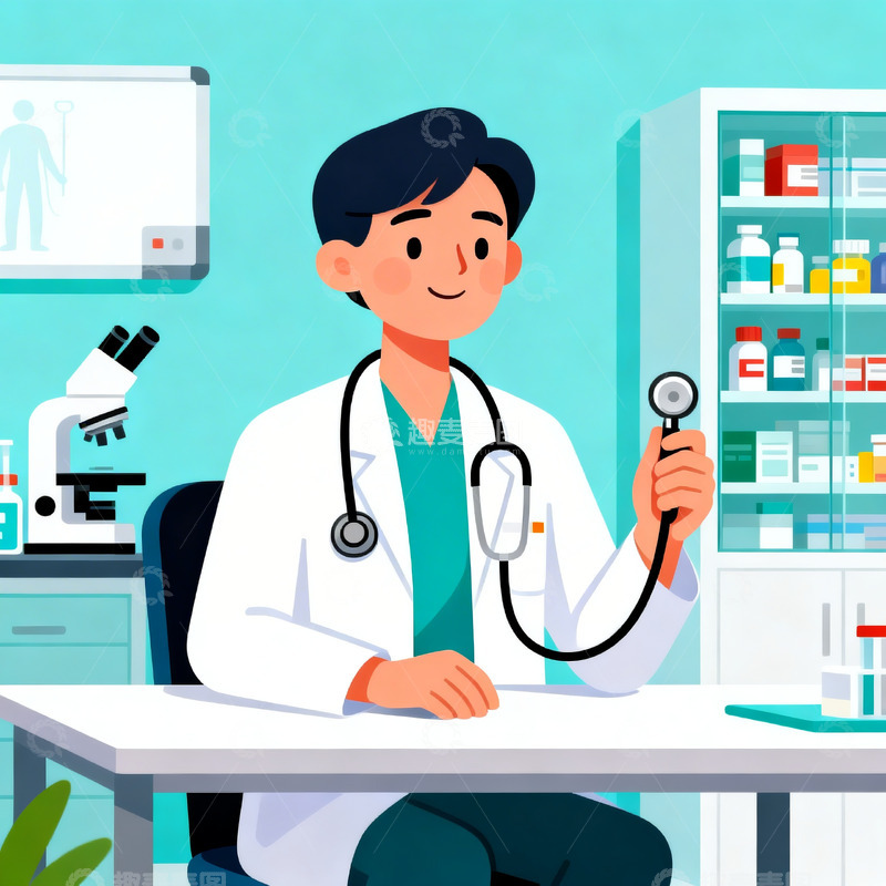高清大图下载【趣麦麦图】扁平风格诊室里的医生2
