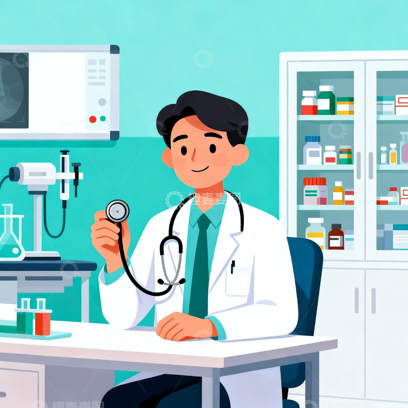 高清大图下载【趣麦麦图】扁平风格诊室里的医生3