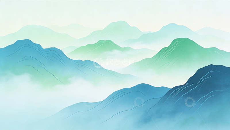 高清大图下载【趣麦麦图】水墨远山云雾缭绕元素背景
