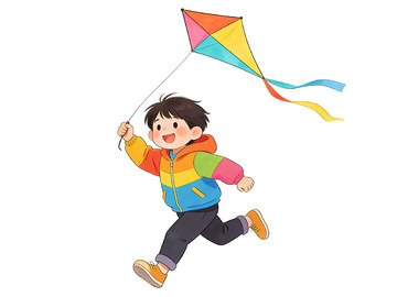 彩色风筝欢乐童年插画素材