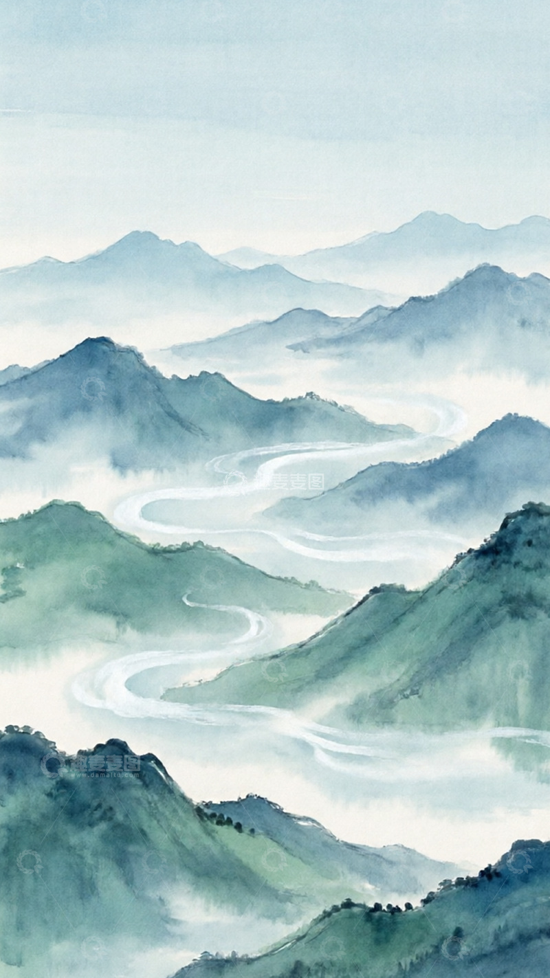 高清大图下载【趣麦麦图】山水画卷水墨风