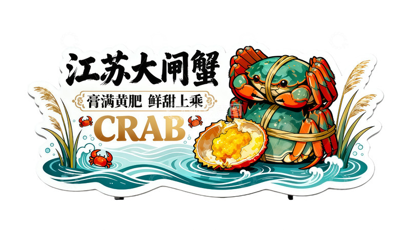 高清大图下载【趣麦麦图】江苏大闸蟹插画设计