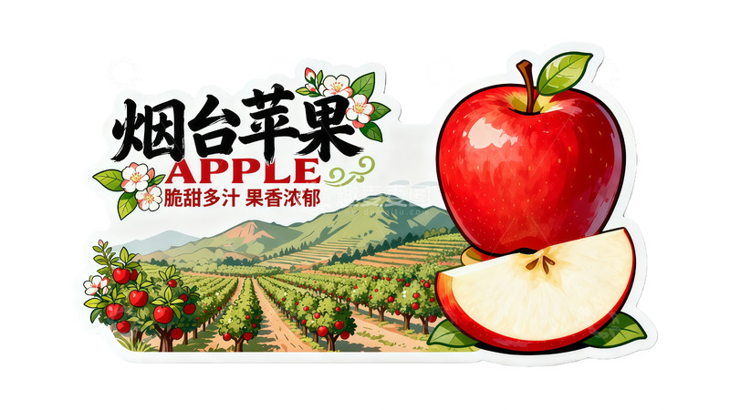 高清大图下载【趣麦麦图】烟台苹果插画设计素材水果广告