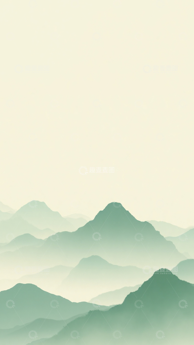 高清大图下载【趣麦麦图】青绿山水水墨风元素背景