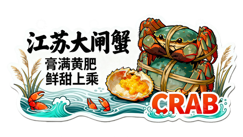 高清大图下载【趣麦麦图】江苏蟹美味插画宣传