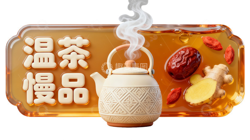 高清大图下载【趣麦麦图】暖色调茶具与茶水插画