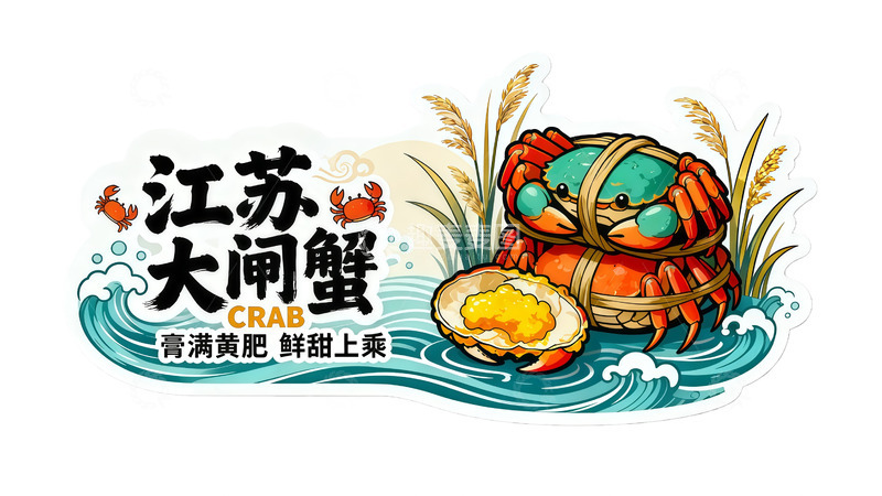 高清大图下载【趣麦麦图】江苏大闸蟹美味插画