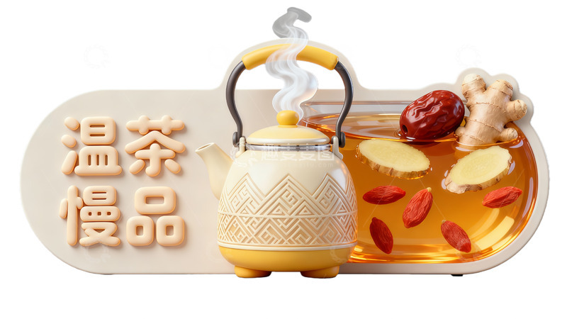 高清大图下载【趣麦麦图】暖色调温茶慢品插画广告牌