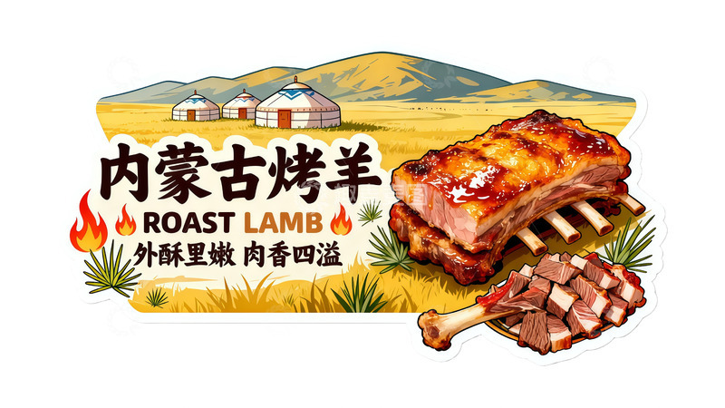 高清大图下载【趣麦麦图】草原风情烤羊排美食海报