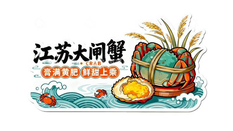 高清大图下载【趣麦麦图】江苏大闸蟹美味插画广告