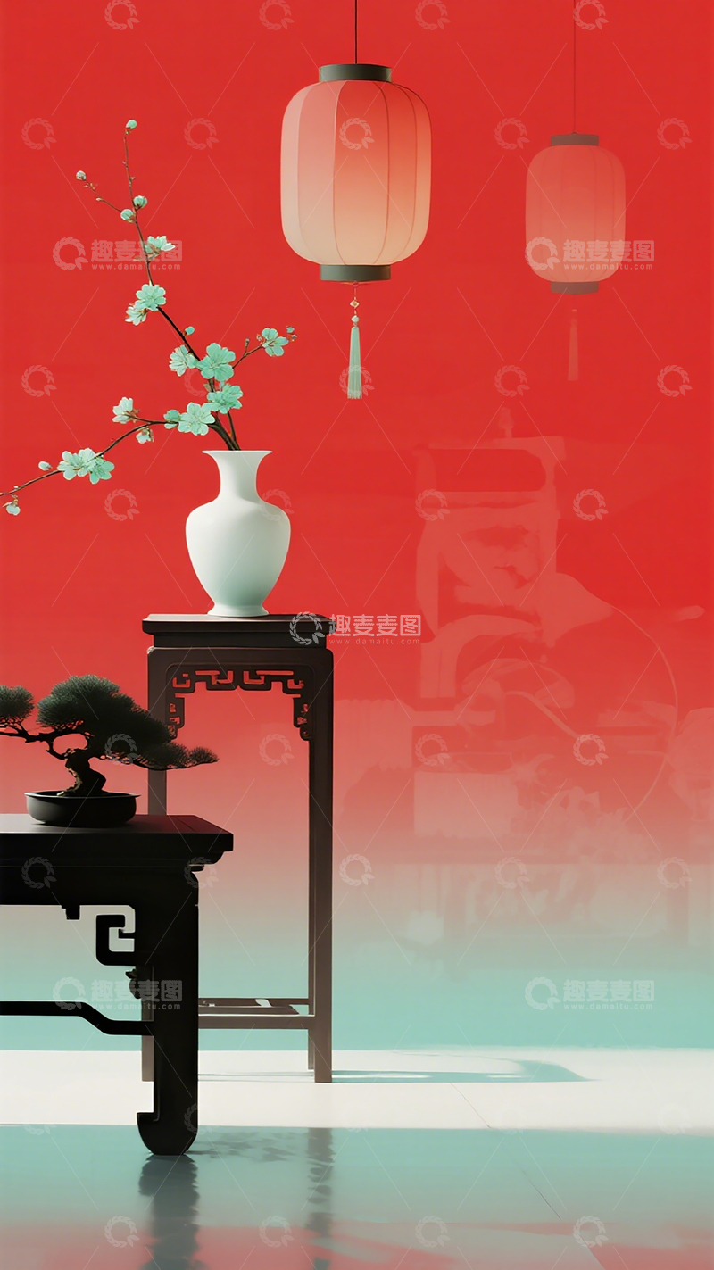 高清大图下载【趣麦麦图】东方禅意雅居场景插画