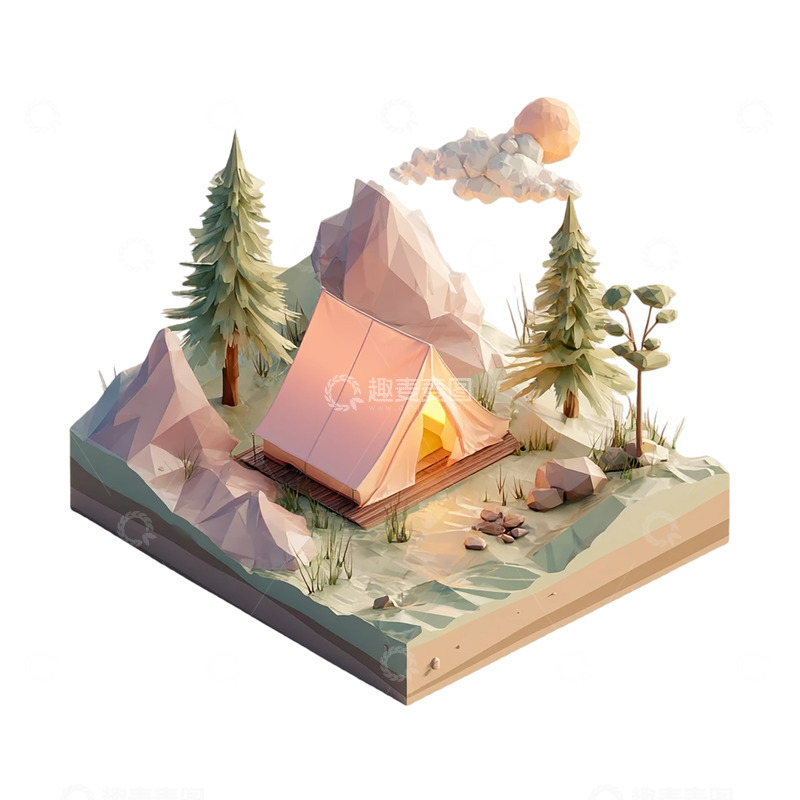 高清大图下载【趣麦麦图】梦幻森林中的秘境露营帐篷