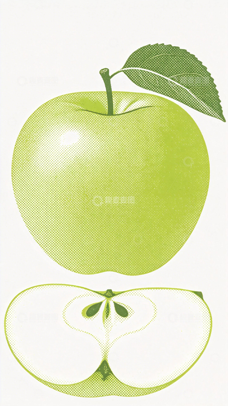 高清大图下载【趣麦麦图】插画风格绿苹果切面设计素材