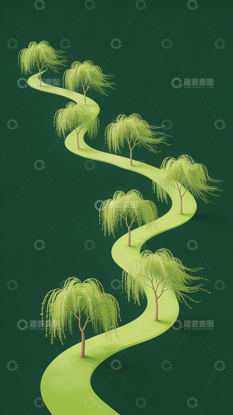高清大图下载【趣麦麦图】绿色蜿蜒小路柳树艺术画面