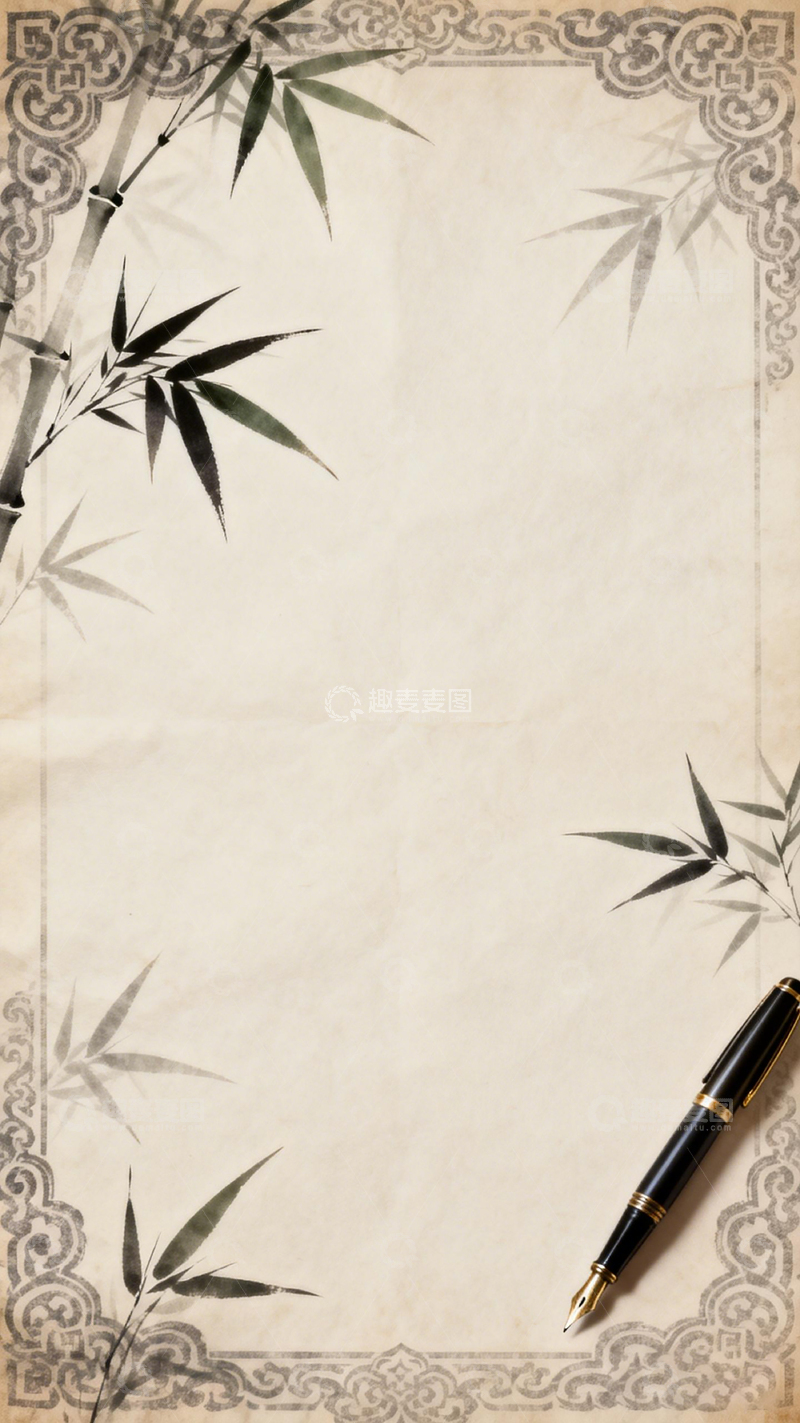 高清大图下载【趣麦麦图】古风竹子钢笔书法艺术背景