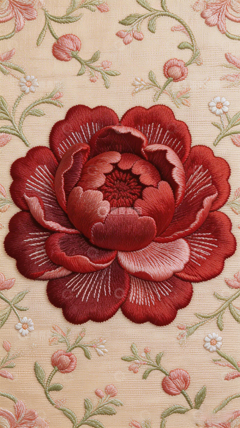 高清大图下载【趣麦麦图】刺绣风格大花朵图案布艺设计