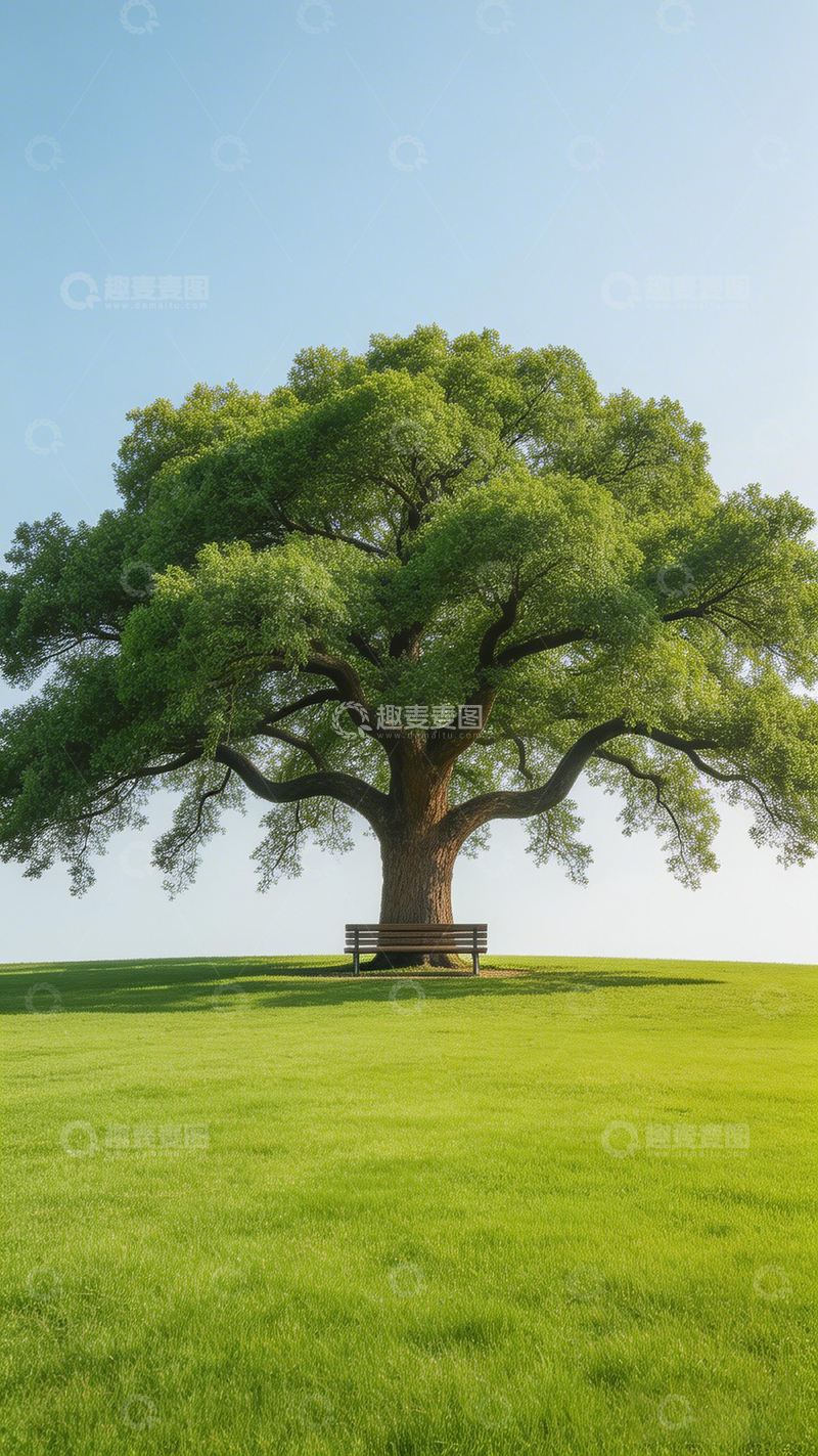 高清大图下载【趣麦麦图】静谧大树绿草地风景
