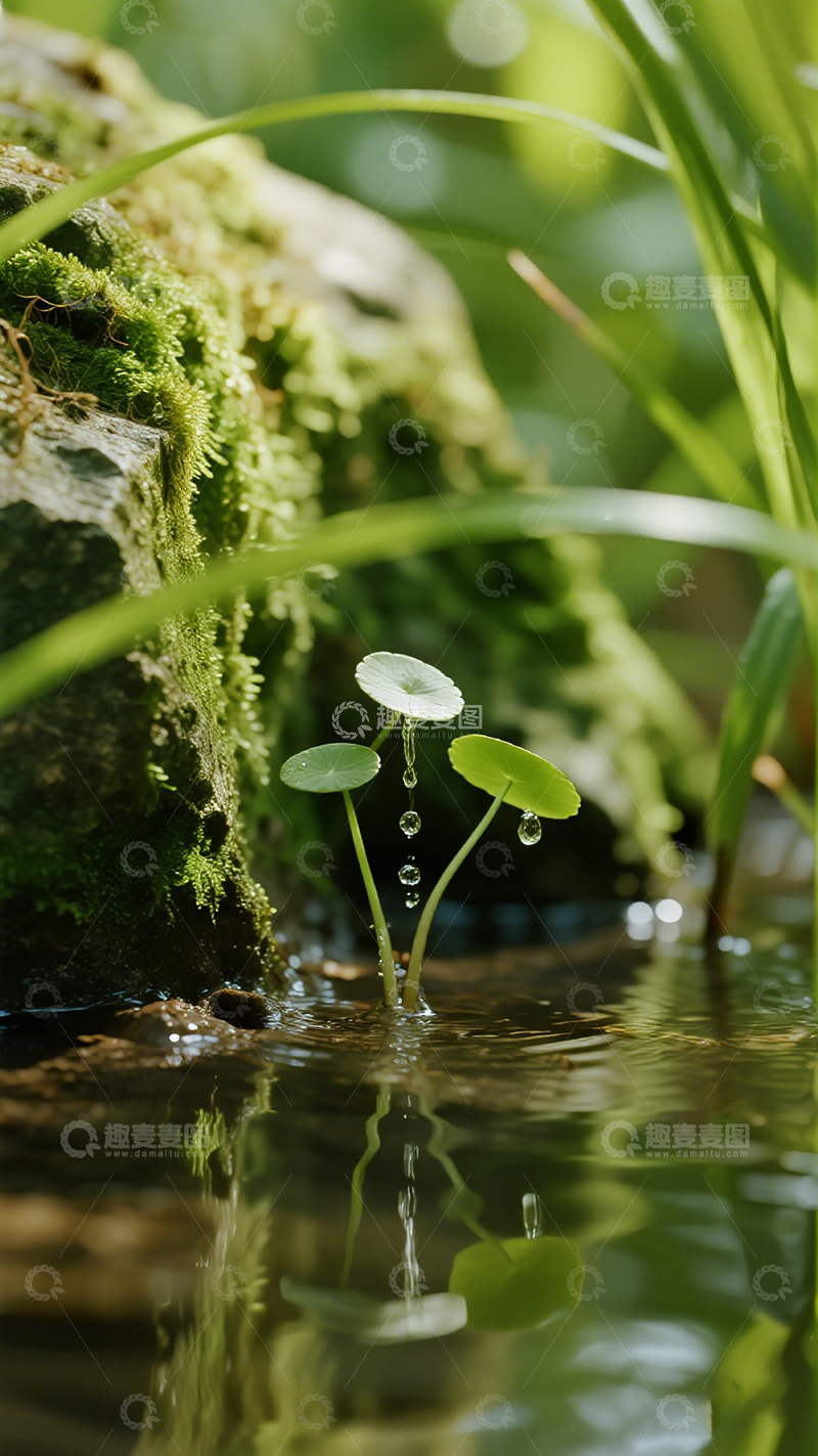 高清大图下载【趣麦麦图】湿地生机小植物苔藓水珠