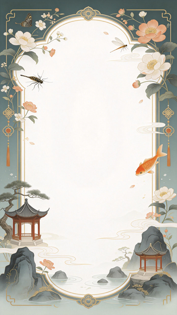 古风山水花鸟边框插画