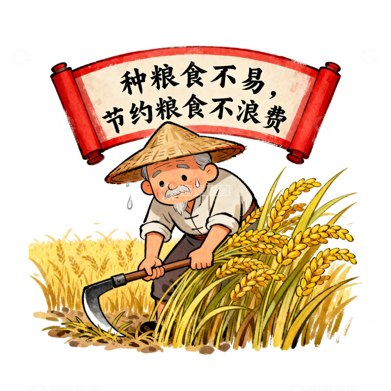 高清大图下载【趣麦麦图】农民辛勤耕作插画