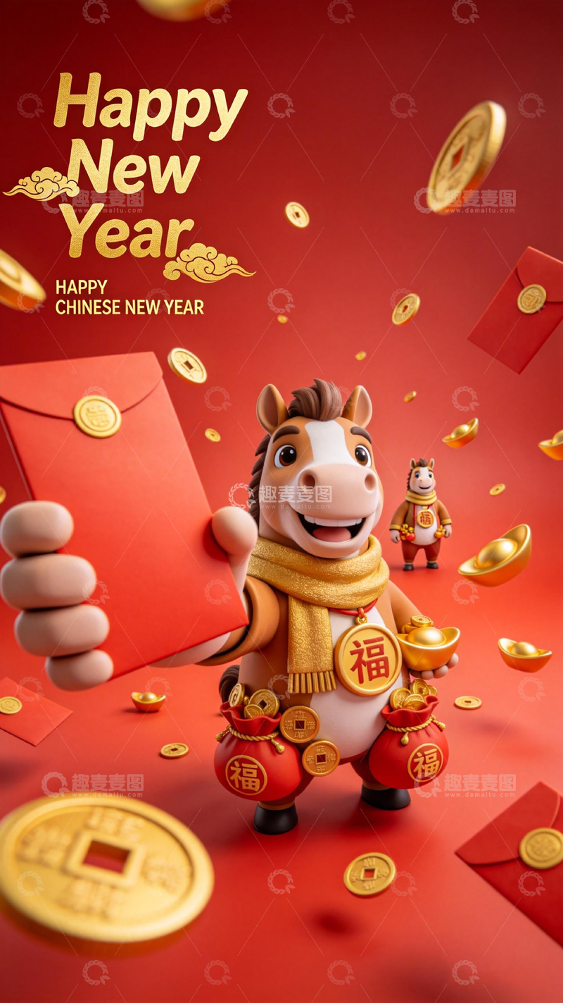高清大图下载【趣麦麦图】新年快乐马形象喜庆设计素材