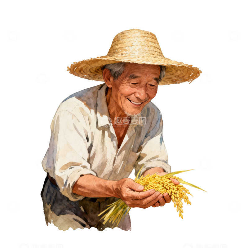 高清大图下载【趣麦麦图】农耕人物水稻丰收写实插画