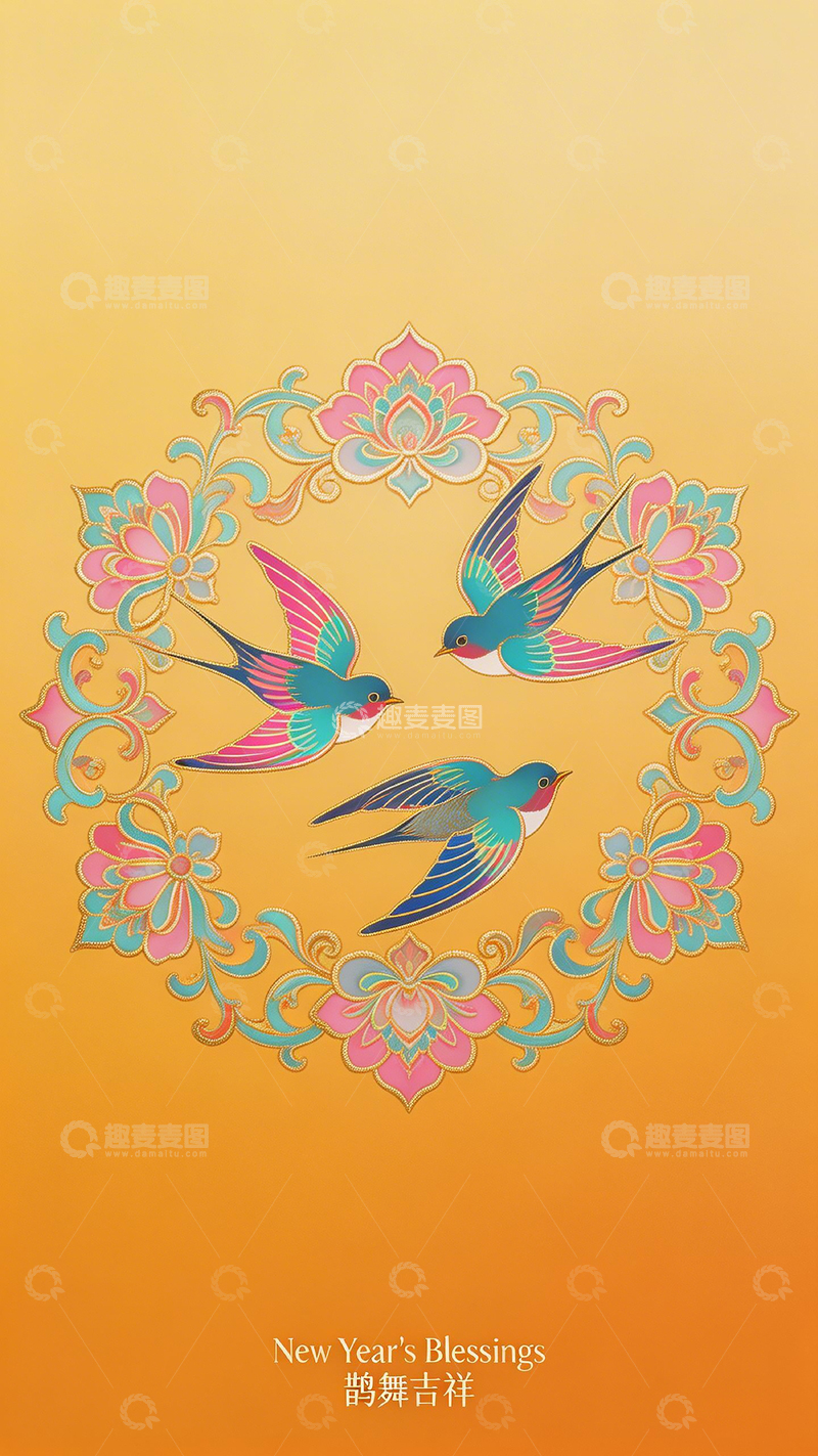 高清大图下载【趣麦麦图】新年祝福花鸟图案设计1