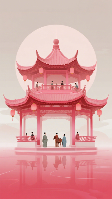 东方古风亭阁插画